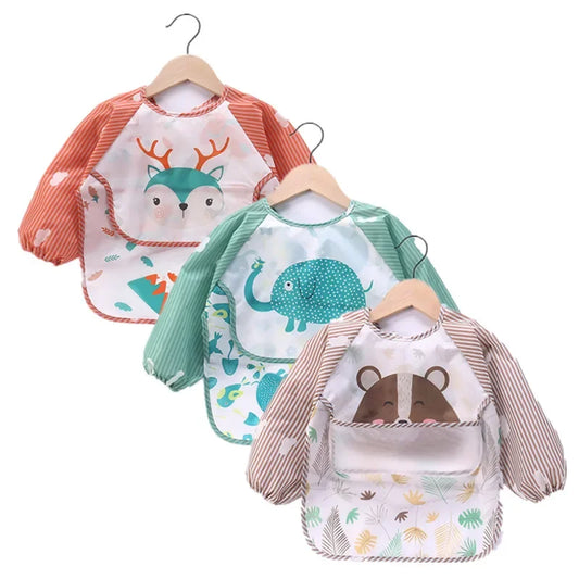 Bebê manga longa cachecol à prova dwaterproof água da criança arte blusa alimentação babador avental bolso infantil meninos meninas burp pano banana babadores for1-3year