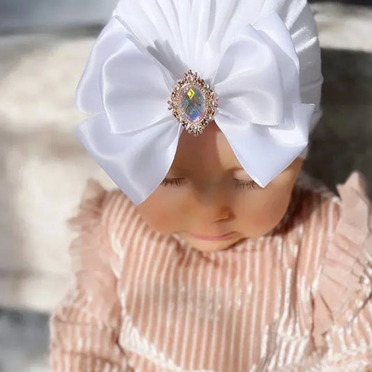 Brilhante Rhinestone Bowknot Cotton Hat da menina do bebê, infantil chapéu indiano, macio, Skin-Friendly, bonés, moda turbante, artesanal, arcos Headwear, bonito