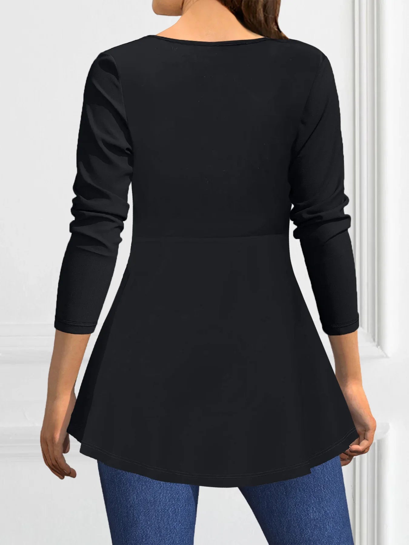 Camisetas largas con cordón de talla grande, camisetas monocromáticas, tops de manga larga, cuello cuadrado de moda, jerséis básicos, jerséis de otoño y primavera