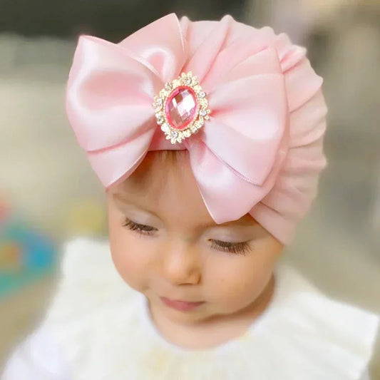 Gorro para niña con lazo y brillantes de imitación de diamantes de imitación, algodón suave, agradable para la piel, turbante, hecho a mano, 1 pieza