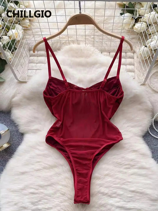 Chilligio Floral Bordado Veludo Strappy Rompers Lingerie, Moda Sexy Vintage Onesie, One Piece Combinação Catsuit para Mulheres