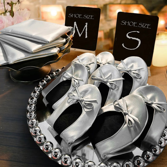 Flats de balé portáteis dobráveis com sola macia para mulheres, chinelos de enrolar, sapatos baixos deslizantes confortáveis, viagem e casamento, bolsa incluída
