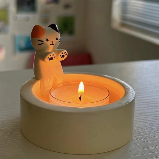 Gato dos desenhos animados castiçal gato chá luz castiçal escritório casa desktop ornamentos decorativos bonito castiçal