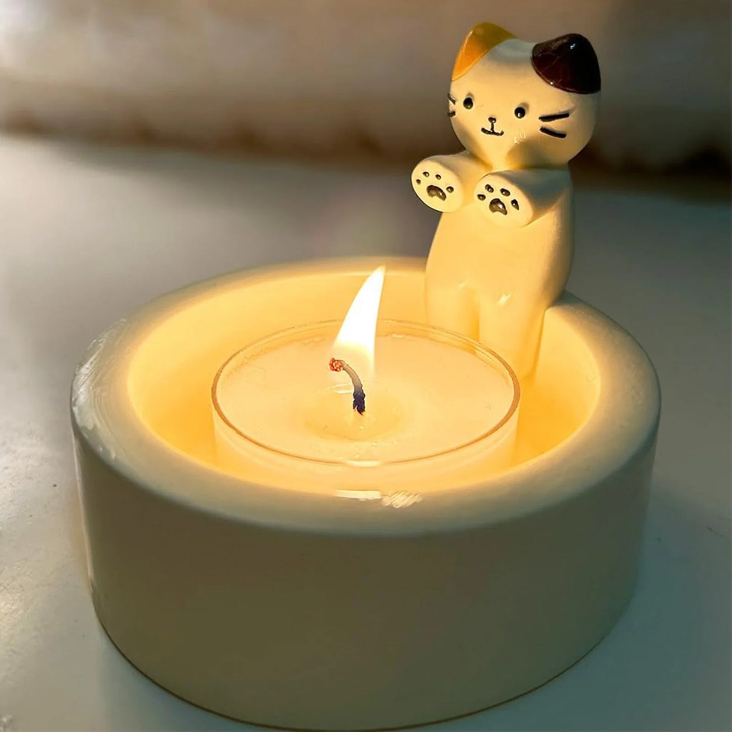 Candelabro de gato de dibujos animados, candelabro de gato, candelabro de té, adornos decorativos de escritorio para oficina y hogar, lindo candelabro