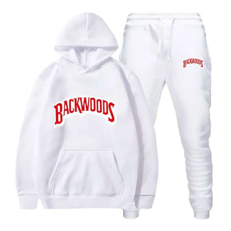 Marca de moda Backwoods, conjunto para hombre, sudadera con capucha de forro polar, pantalón, chándal grueso y cálido, ropa deportiva con capucha, chándal para hombre, chándal.