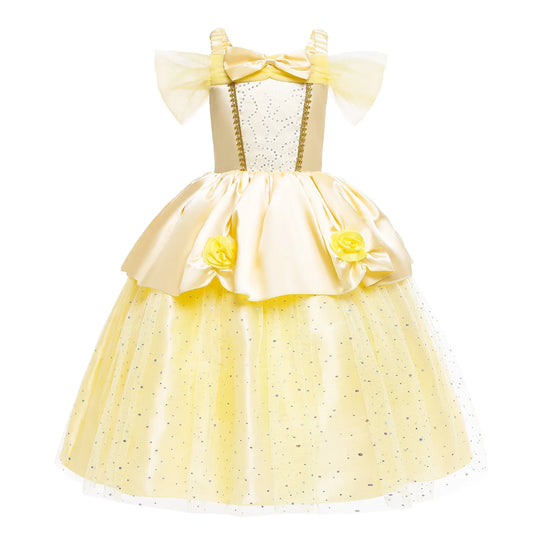 2025 Cosplay Belle Princess Dress Girls Dresses For Beauty and the Beast Party Clothing Magic Wand Crown Costume 3-12Y