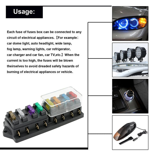 4/6/8/10/12 Way Car Fuse Holder Car Fuse Box Truck Auto Blade with 4/6/8/10/12 Fuses for 12V 32V ATO Standard Circuit