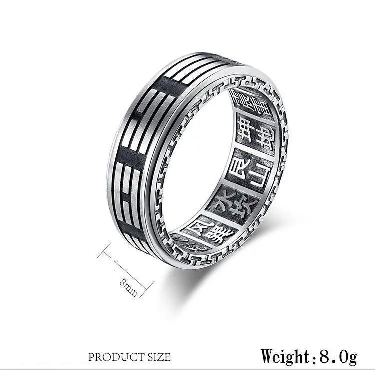 Vintage Chinese Tai Chi Kung Fu Men's Taoism Mantra Fidget Anti-stress Spinner Rings For Chinatown Men Rotatable Anxiety Ring