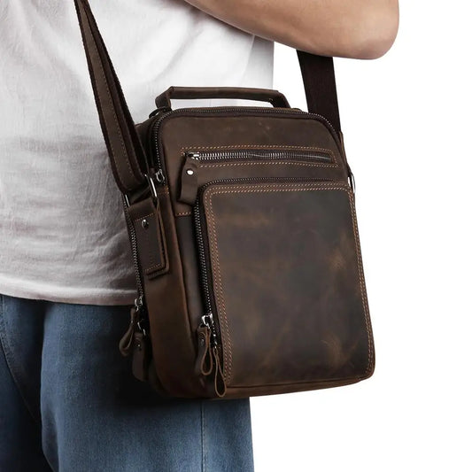JOYIR - Nuevos bolsos vintage de cuero genuino para hombre, con solapa pequeña, bolso de hombro informal para oficina, bandolera de moda