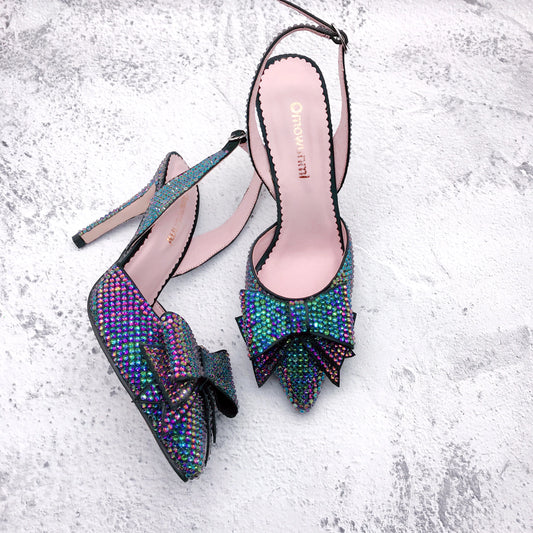 CHS1303 Custom Handmade SlingBacks Dress Pumps Women Party Shoes Multicolor Green Purple Crystal Bridal Wedding Shoes