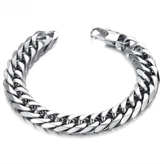 Pulsera gruesa de acero inoxidable HNSP para hombre, cadena de mano, pulseras punk para hombre, accesorios de joyería, regalo, 8 mm - 14 mm de ancho