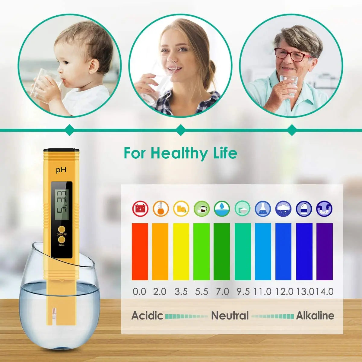 Medidor de pH de alta precisión 0,01 para la calidad del agua con rango de medición de 0 a 14, apto para acuarios y piscinas.
