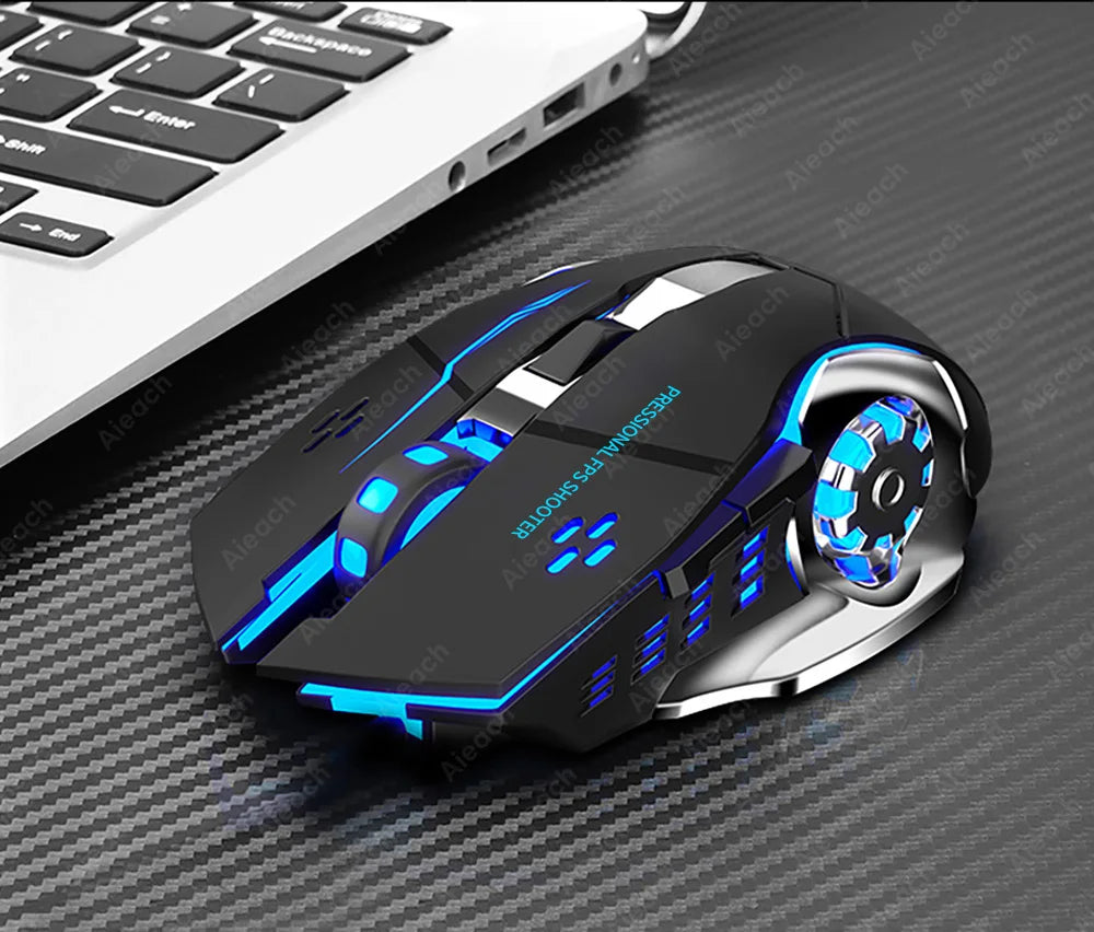 Ratón inalámbrico recargable con Bluetooth para juegos AIEACH, ratón mecánico USB para deportes electrónicos, retroiluminación para PC