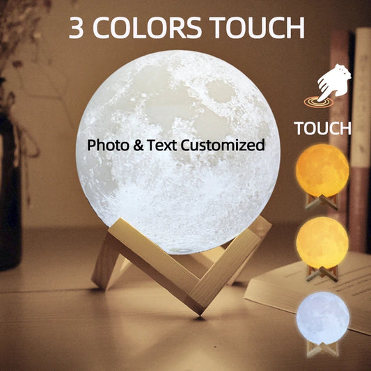 3D Printing Moon Lamp Personalized Photo Text Customized USB Night Light Birthday Mother's Day Valentine's Christmas Lunar Gift