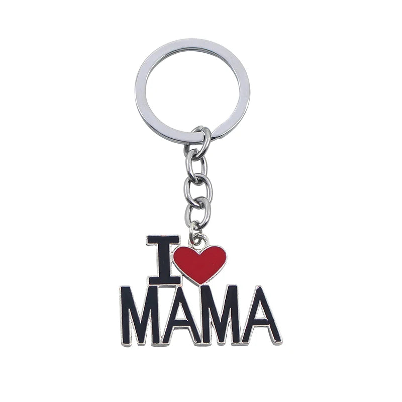 Llavero con letras huecas "Amo a mamá, mamá, papá y papá" para mujeres y hombres, joyería, mochila, llavero, regalos para el Día del Padre y el Día de la Madre.