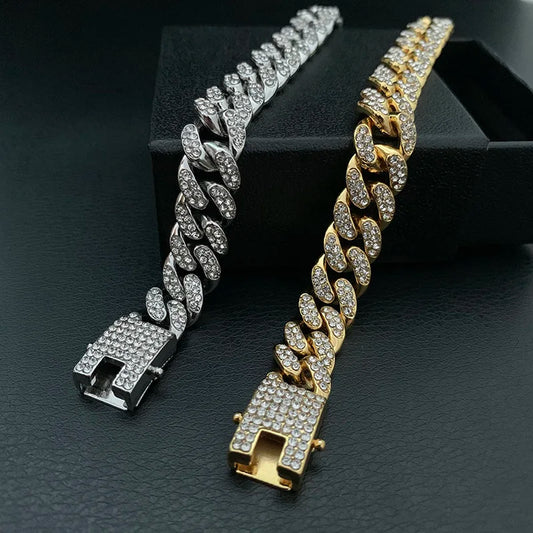 High-Quality 51g Hip Hop Full AAA Stone Bling Iced Out Pave Men's Bracelet Miami Cuban Link Chain Bracelets for Men Jewelry