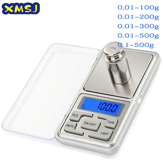 Mini Digital Electric Pocket Scale, High Precision, Backlight, Jewelry, Gram Weight for Kitchen, 0.01 0.1g, 100g, 200g, 300g, 500g