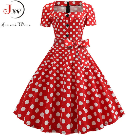 Women Square Collar Elegant Vintage Summer Dress Short Sleeve Midi Dress Robe Femme Casual Office Party Dress