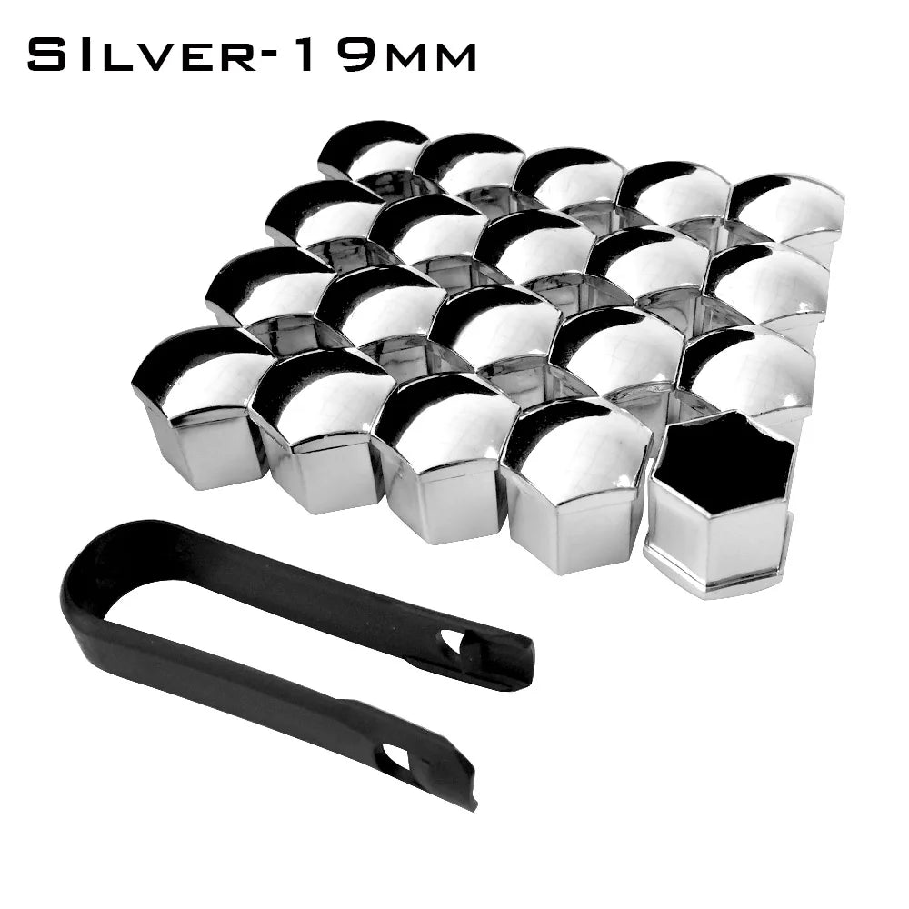 20 piezas universales antioxidantes de 17, 19 y 21 mm, cromado brillante, ABS, para tapicería de neumáticos, ruedas, tuercas, tornillos, cubiertas protectoras, accesorios para coche