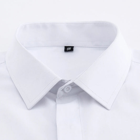 Camisa de vestir clásica para hombre, color liso, con puños franceses, cierre frontal, estilo formal, de negocios, corte estándar, manga larga, para oficina y trabajo, color blanco