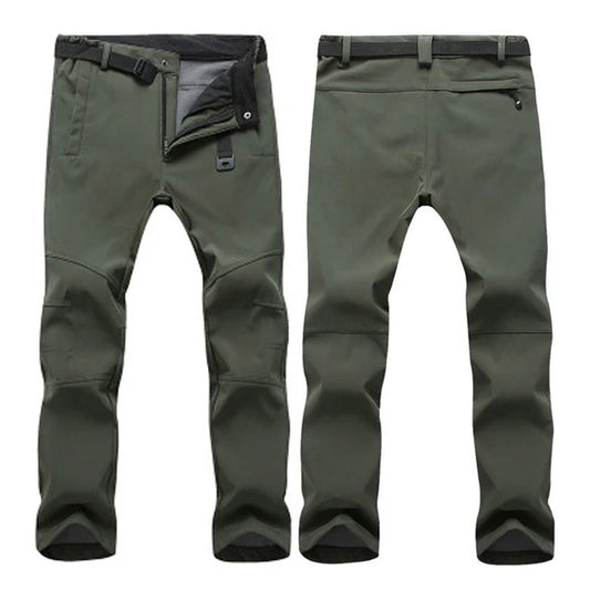 TRVLWEGO Winter Men Camping Hiking Pants Travel Soft Shell Warm Waterproof Fleece Windproof Outdoor Skiing Trekking Trousers