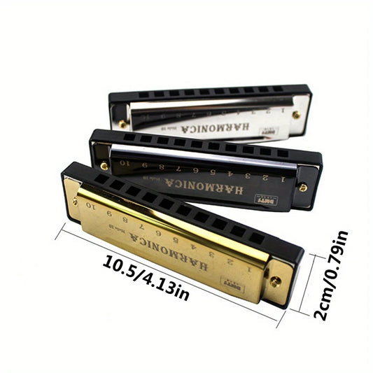 Harmonica cromática com estojo para iniciantes, chave de C, 10 buracos, presente para estudantes e crianças