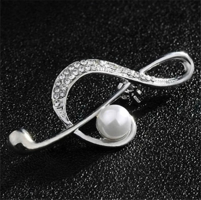 Musical Signs Crystal Brooches Simulated Pearl Brooch Lapel Pins Music Note Brooches Singer Party Concert Jewelry Gifts