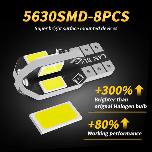 2 pçs mais novo t10 led canbus w5w 8 smd 5730 led luzes da placa de licença interior do carro lâmpadas cúpula leitura sem erro 12v branco vermelho amarelo