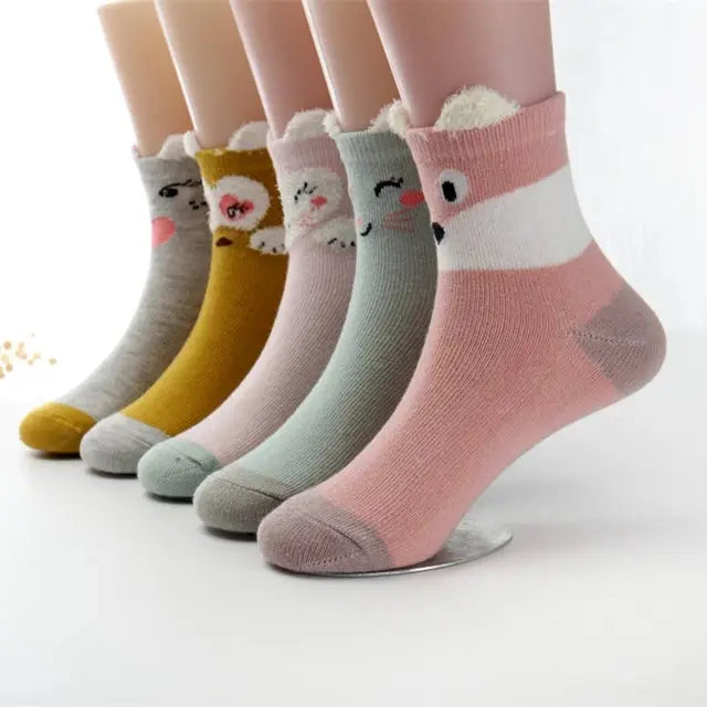 5 pares/lote 2024 nuevos calcetines de primavera para bebés de 1 a 12 años, calcetines de algodón gruesos, calcetines de algodón para niños
