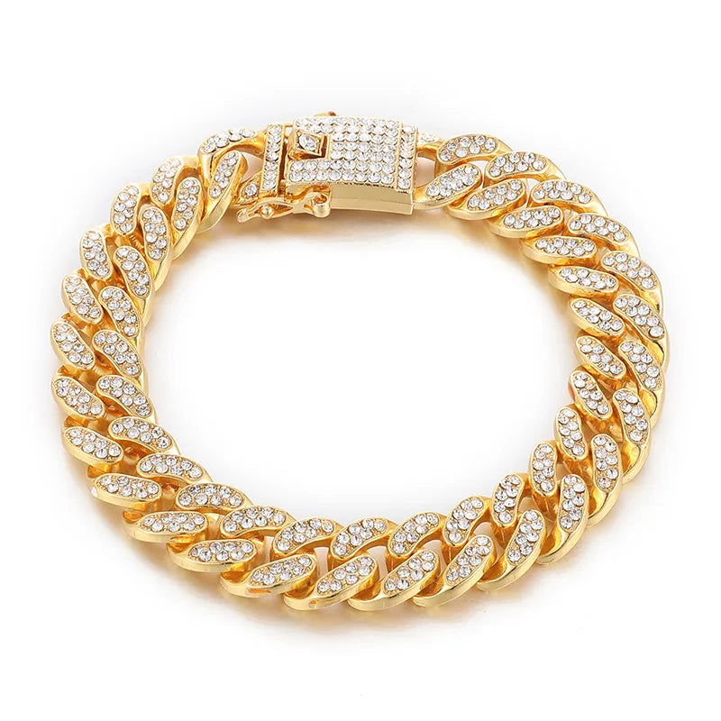 High-Quality 51g Hip Hop Full AAA Stone Bling Iced Out Pave Men's Bracelet Miami Cuban Link Chain Bracelets for Men Jewelry