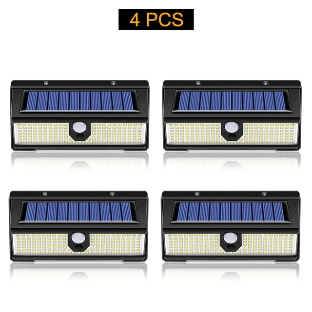 Solar LED Outdoor Light com 4 Working Mode, Decoração do jardim, Sensor de movimento, Lâmpadas de parede, IP65 impermeável, 190LED