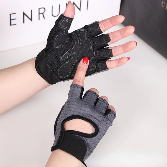 Guantes de levantamiento de pesas para hombres y mujeres, guantes de gimnasio, de medio dedo, transpirables, con almohadilla de gel antideslizante, para mancuernas y barras de entrenamiento.