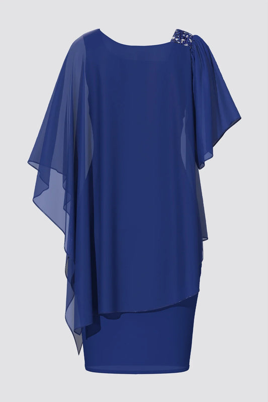 Manto de chiffon assimétrico feminino, tamanho positivo, ombro frio elegante, sobreposição, monocromática, gola redonda, vestidos femininos, verão