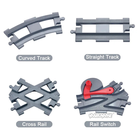 Marumine-Straight and Curved Bricks Track Construção, Railway Switch Parts, Train Block, tamanho grande, trem, City View Acessórios, 8PCs