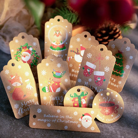 Etiquetas de papel kraft navideñas, decoración para envolver regalos, tarjetas de regalo, etiquetas colgantes para árbol de Navidad, recuerdos de fiesta de Año Nuevo, 50 unidades