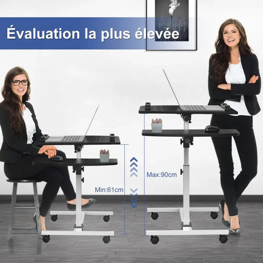 Mesa para laptop com rodízios para computador, mesa lateral ajustável, suporte superior com roda, mesa de escritório escalável, HWC, suporte Deskheight, 60x40cm