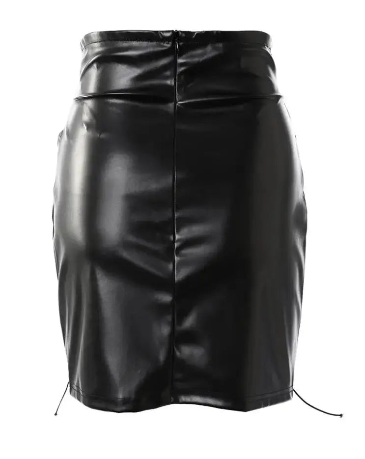 Mini-saia feminina sexy de couro PU, cintura alta, com renda para cima, curto, apertado, embrulhar, quadril, metade, novo, verão, 2022