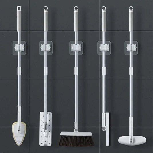 Organizador de trapeadores de pared, estante de almacenamiento para el hogar, ventosa para baño, tubo para colgar, ganchos sin rastro, colgador impermeable para escobas (2 unidades, 4 unidades)