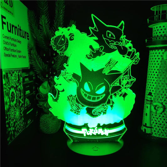 Pokémon Gengar Anime LED Night Light, Haunter Gastly, Lâmpada 3D, USB, Mudança de cor, Luminaria Ilusão, Candeeiros de mesa para dormir