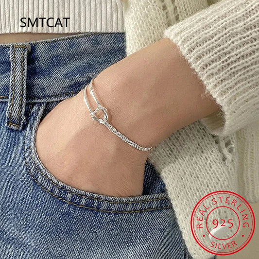 Pulsera de cadena asimétrica de doble capa de plata esterlina 925 auténtica para mujer, joyería fina de hip hop, accesorios minimalistas.