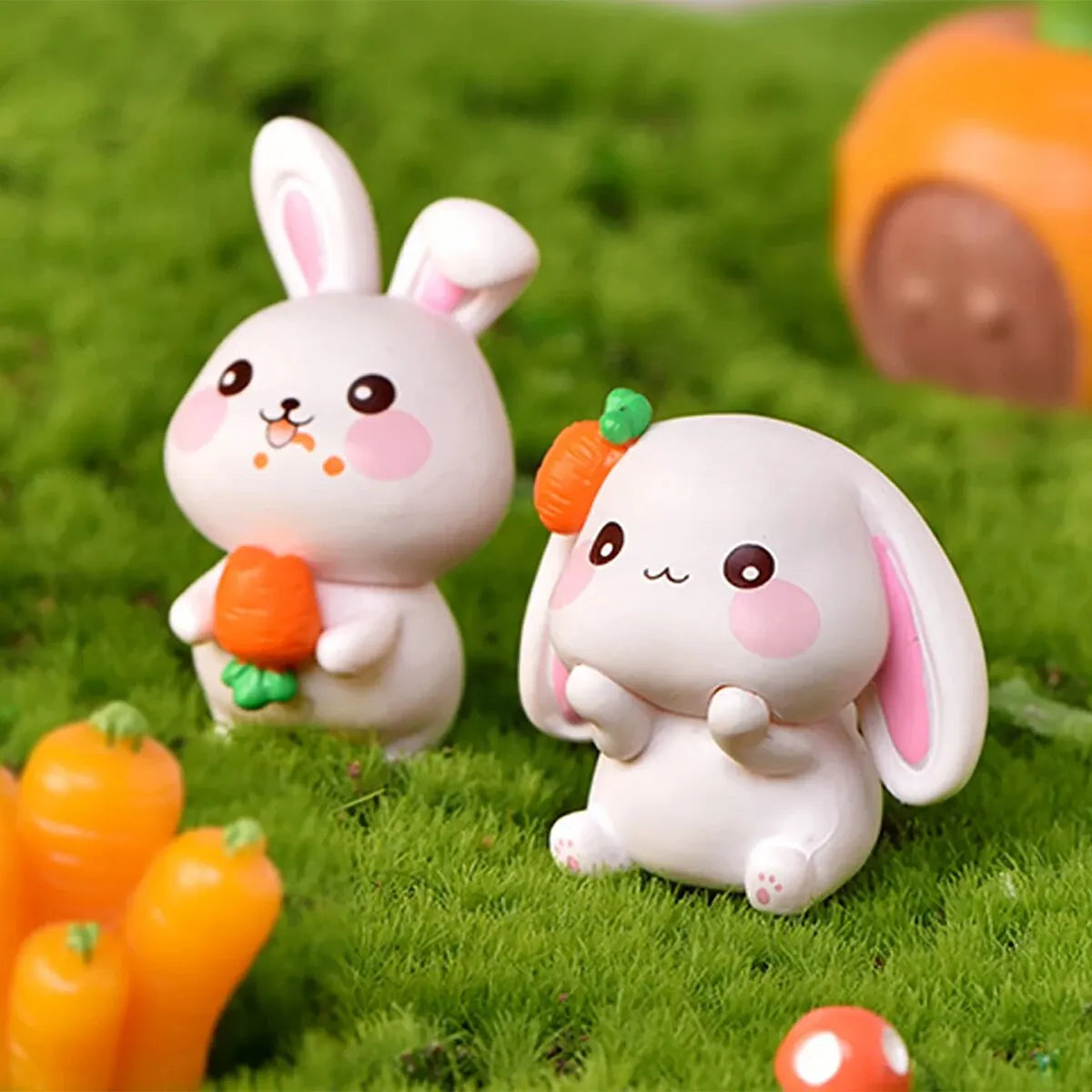 Adornos de conejo de resina, accesorios de paisajismo en miniatura, decoración de escritorio, decoración de interiores de coche, llavero DIY (juego de cuatro piezas)