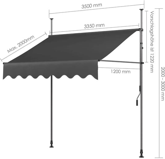 Manual Retractable Awning, Non-Screw Outdoor Patio Awning Sunshade Shelter, Height Adjustable Sunshade Patio Door Window