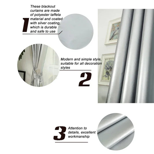 Easy Install Sunscreen Protection Thermal Insulation Curtain with Hook Silver Coated Fabric Shade Cloth Home Office Decoration