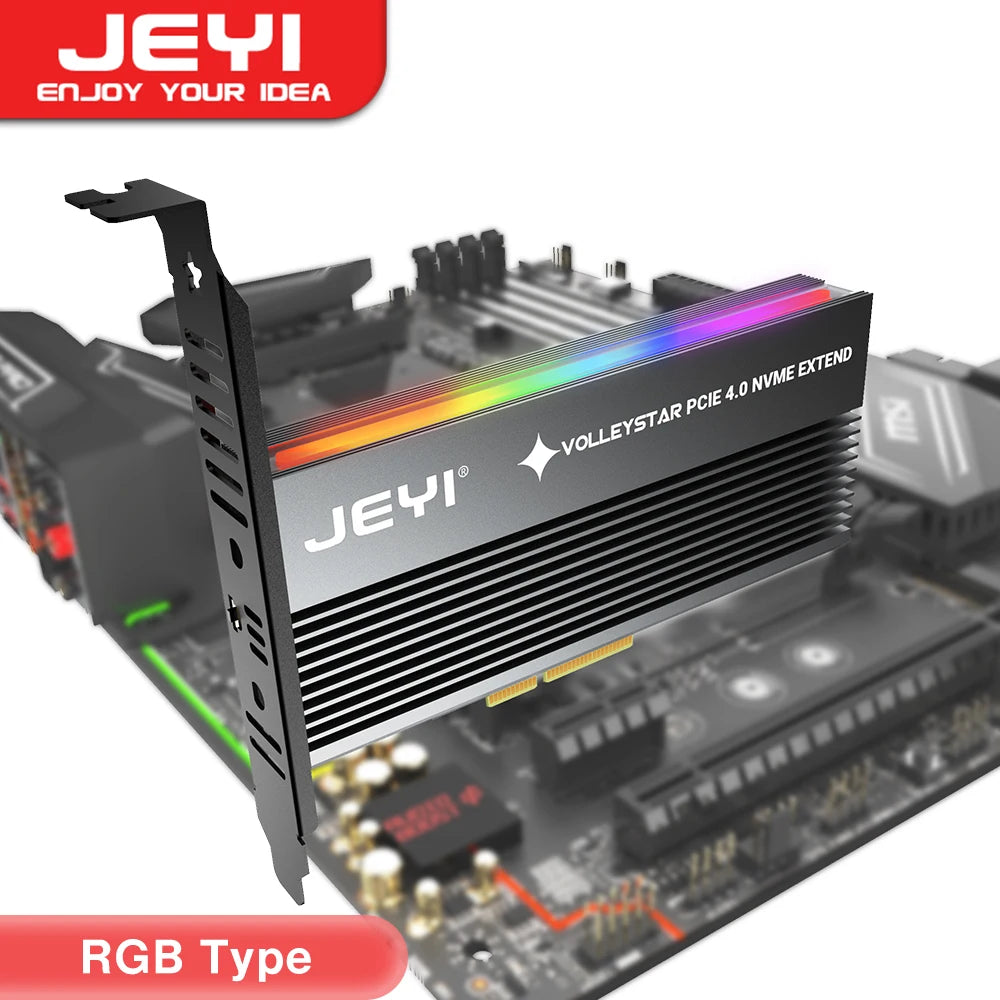 JEYI VolleyStar PCIE To NVMe Adapter With Aluminum Alloy Heatsink, M.2 RGB PCIe 4.0 Card With 1/2U Low Standard Profile Bracket