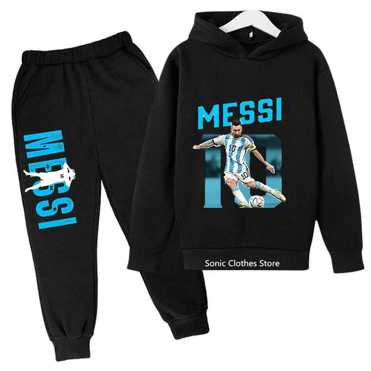 Ropa infantil con estampado de avatar de messi, sudaderas con capucha de otoño e invierno para niños, pantalones, trajes informales de 2 piezas para niños y niñas