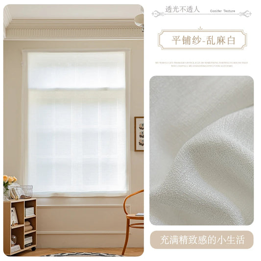 Punch Free Self-stick Curtains for Bedroom, Solid Color Yarn Decoration Fabrics,Holes Free Velcro Semi-blackout Sheer Curtains