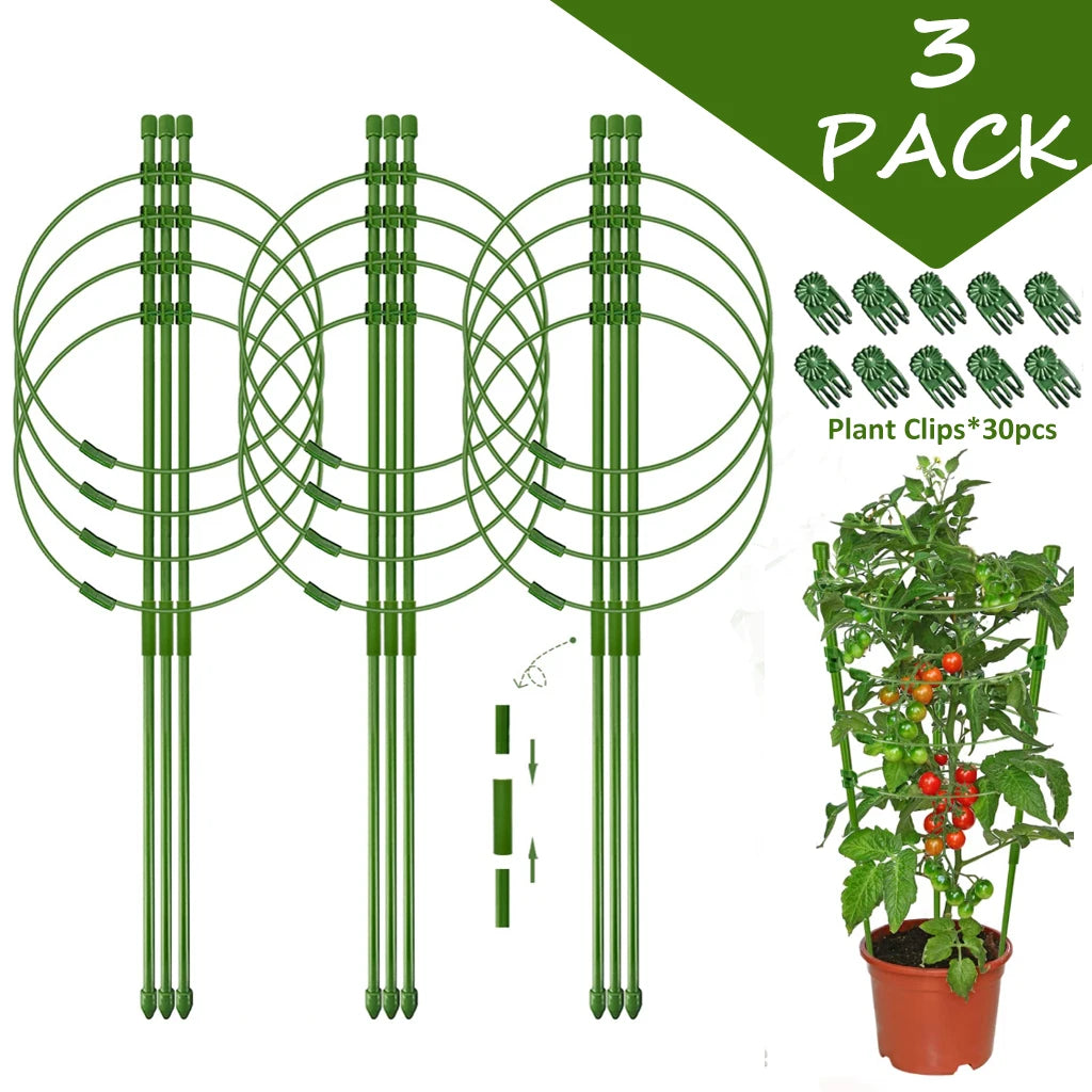 Jaula ajustable para tomates de 90 cm y 36 pulgadas, soporte para plantas, enrejado para pepinos y plantas trepadoras, 4 anillos ajustables y clip para plantas.