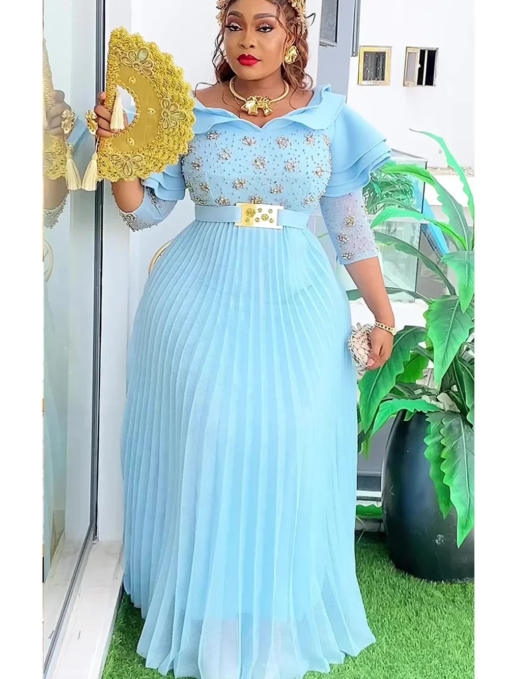 Plus Size African Party Dresses for Women 2025 New Fashion Dashiki Ankara Wedding Evening Gown Elegant Turkey Muslim Maxi Dress