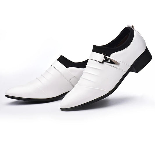 Classic Men's Dress Shoes Slip-on Black Leather Shoes for Men Plus Size Pointed Toe Business Casual Men's Formal Shoes for Wedding