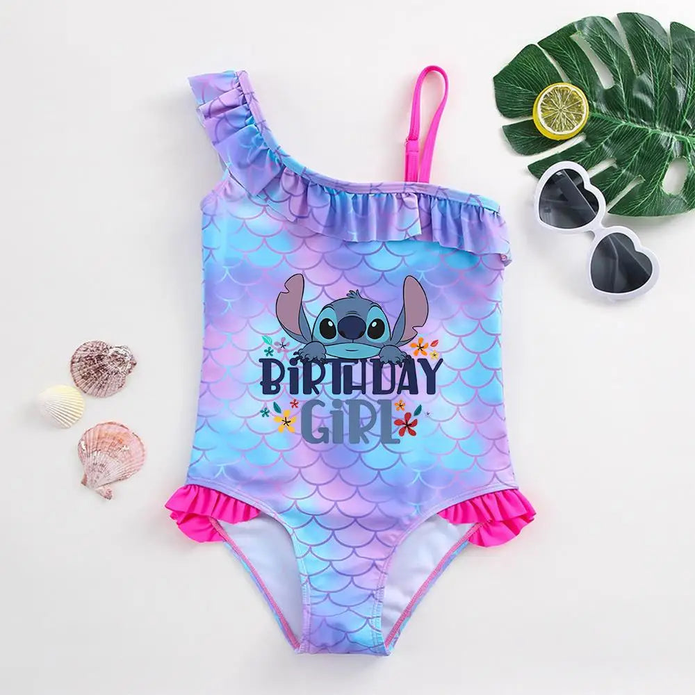 Traje de baño de una pieza con estampado de escamas de sirena para niña pequeña de Lilo Stitch, traje de baño para playa